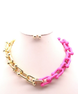 U Shape Chain Necklace Pattern NB700136 FUSHIA
